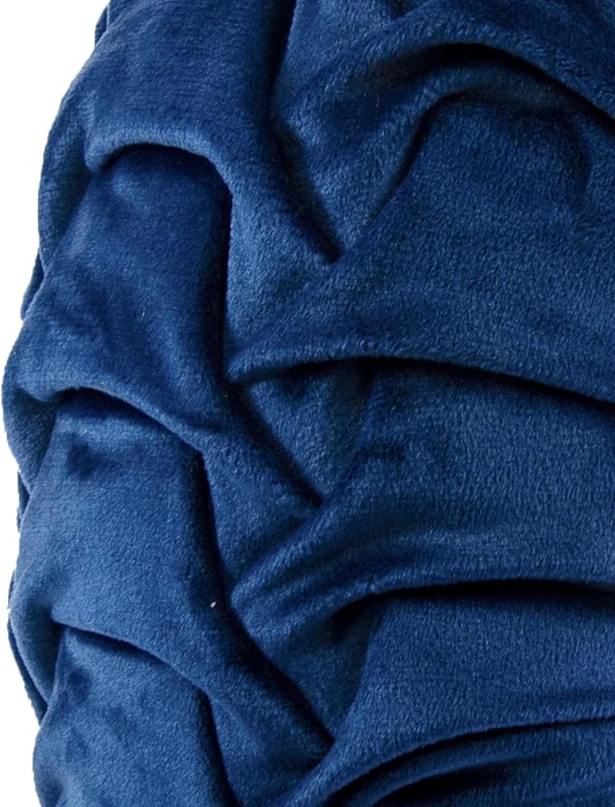 Lush Decor Round Pleated Soft Velvet Decorative Throw Pillow, 1 Count, 15" Diameter, Navy - Blue Plush Round Pillow, Seat Cushion, Decorative Pillows For Bed, Couch, Or Chair