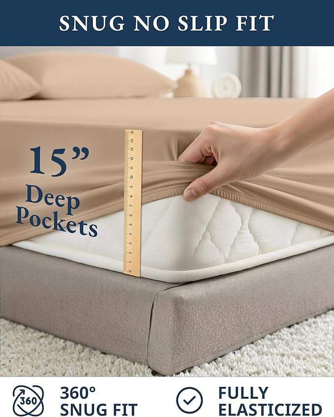 LANE LINEN 100% Organic Cotton Sheets Set Pure Long- Staple Percale Weave - Bedding for Bed Fits Mattress Upto 15in Deep Pocket (Twin Taupe)