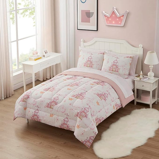 Kids Bedding Set Bed in a Bag for Boys and Girls Toddlers Printed Sheet Set and Comforter, Full, Fairytale Princess