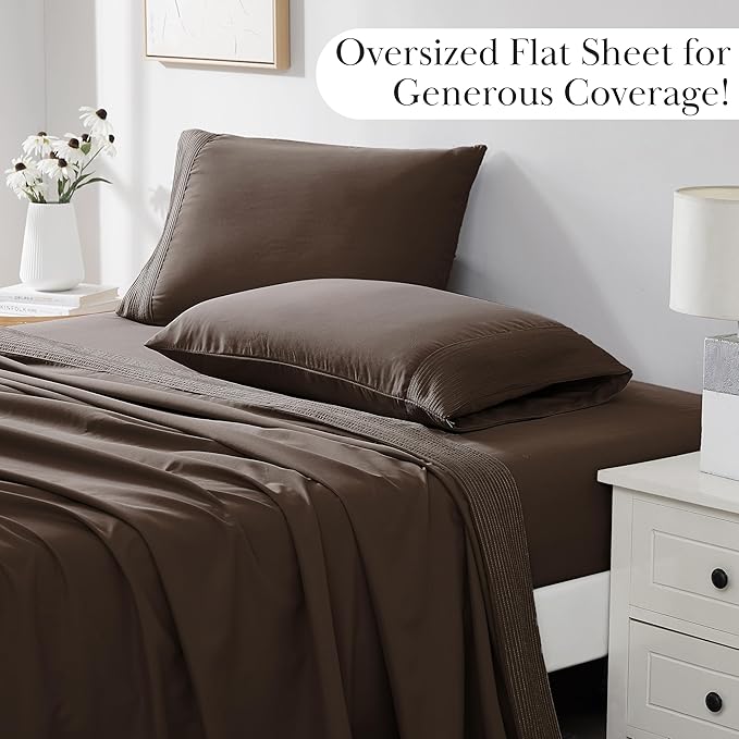 Southshore Fine Living 4-Piece King Size Sheets Set, Deep Pocket Sheets with 1 Fitted Sheet, 1 Flat Sheet, 2 Pillow Cases, Chocolate Brown
