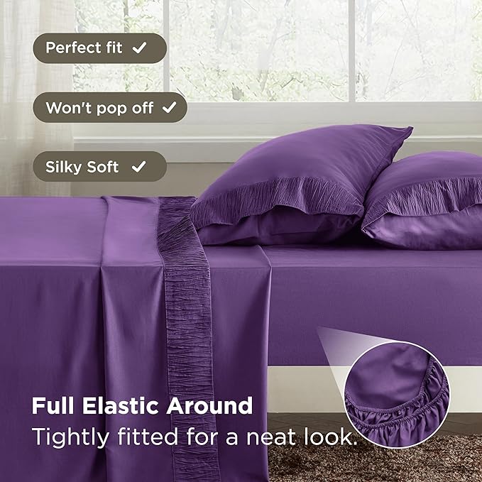 Bedsure Twin XL Sheet Sets Dorm Bedding - 3 Pieces Soft Extra Long Twin Sheets, Hotel Luxury, Easy Care Microfiber for Women, Men, Purple