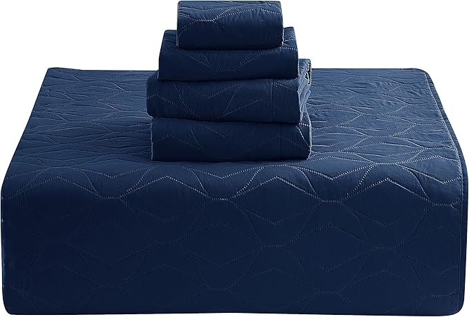 Hearth & Harbor Quilts King Size - All Season Bedspread Coverlet Set, Pinsonic Weave Lightweight Bedding Set - 5 Piece King Quilt Set with Pillow Shams, Ellipse - Navy