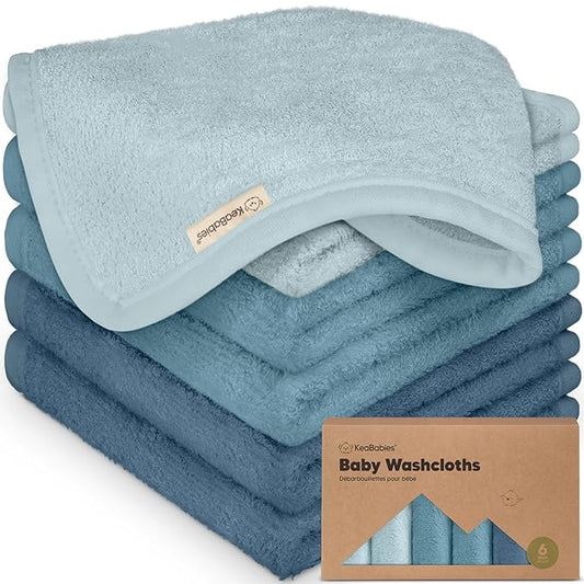 6-Pack Baby Washcloths - Soft Absorbent Viscose from Bamboo Wash Cloths for Babies, Kids, Toddlers, Infant, Newborn Bath Towels, Gentle on Sensitive Skin, 10x10 Reusable Face Towels (Depths)