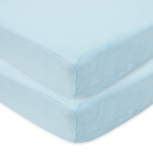 American Baby Company 2 Pack Heavenly Soft Chenille Fitted Crib Sheet 28" x 52", Warm and Cozy Neutral Chenille Sheet, Blue, for Boys and Girls, Fits Crib and Toddler Bed mattresses