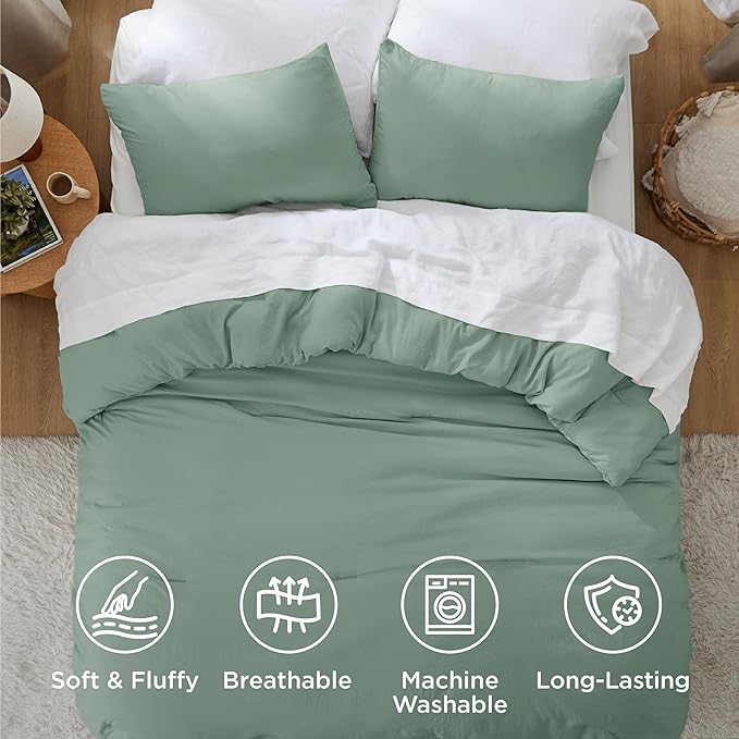 Bedsure King Comforter Set, Sage Green Soft Prewashed Bedding for All Seasons, 3 Pieces GentleSoft™ Bed Set, 1 Lightweight Comforter (104"x90") and 2 Pillowcases (20"x36")