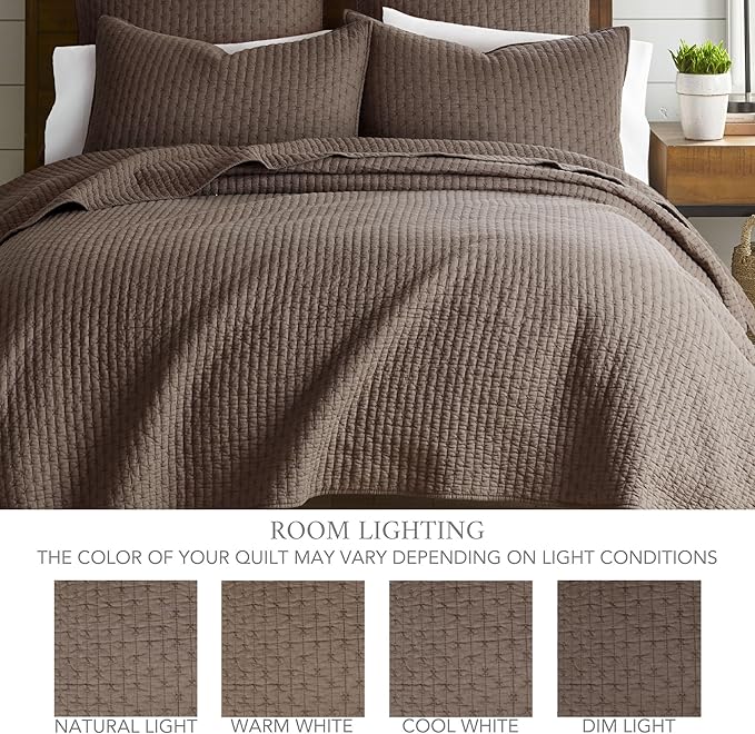 Levtex Home Cross Stitch Reversible Twin Bedspread Set (84x104in) with 1 Pillow Sham (26x20in) - Stitch Texture - Cocoa - Cotton Twin Size Bedspread Set - Lightweight, Soft, Pre-Washed