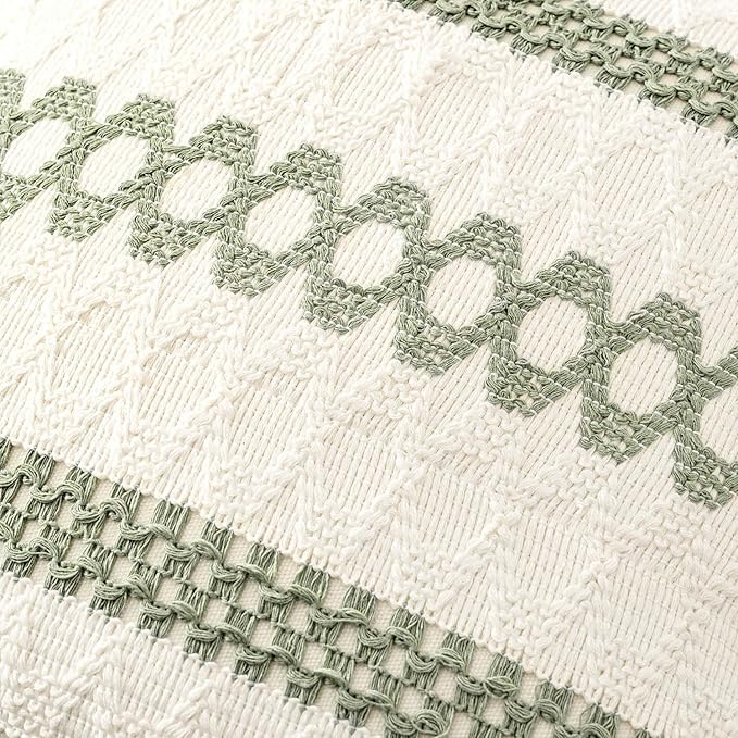 MIULEE Set of 2 Sage Green Boho Decorative Lumbar Pillow Covers 12x24 Inch Farmhouse Rustic Couch Throw Pillows Modern Summer Cushion Covers Retro Cute Macrame Woven Spring Decor for Bed Sofa Chair