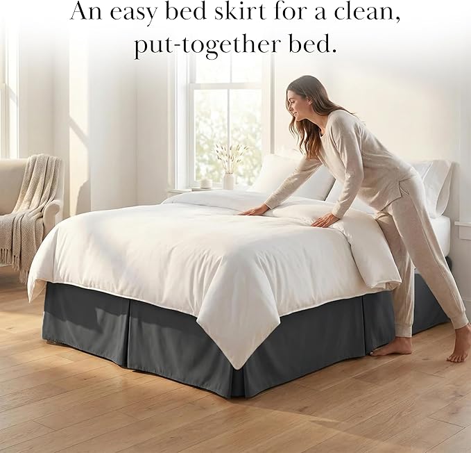 Southshore Fine Living, Inc. Hotel Quality Twin Bed Skirt - 15" Drop, Elegant Pleated Design, Premium Dust Ruffle/Twin Size Bed Skirt, Easy Care, Luxury Bed Skirt Twin Size, Slate