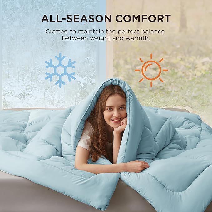 Bedsure Comforter Duvet Insert - Quilted Comforters Twin XL Size, All Season Duvet, GentleSoft Down Alternative Bedding, with 8 Tabs, Gifts for Women/Men, Light Spa Blue, Twin XL 92 x 68 Inches