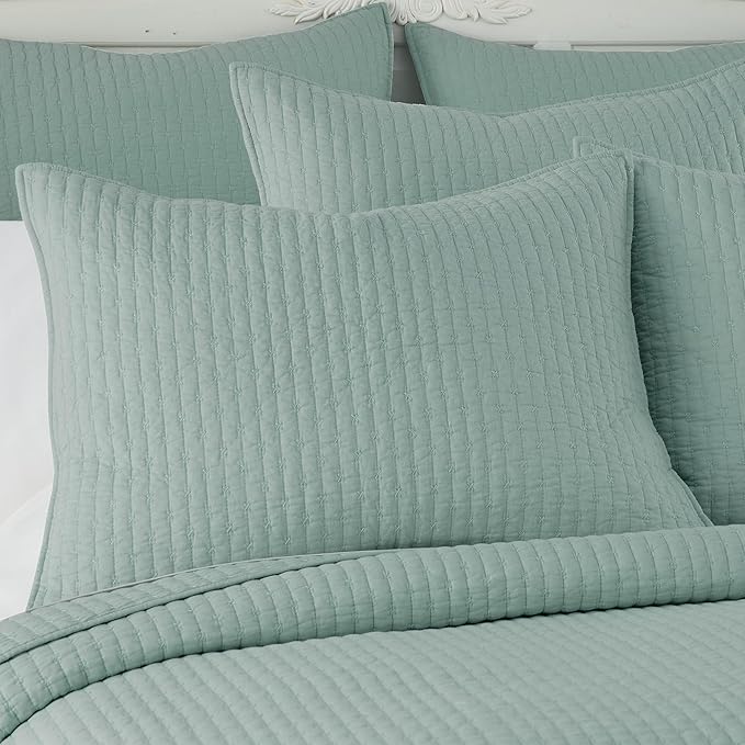 Levtex Home Cross Stitch Reversible Twin XL/Twin Quilt Set (68x86in) with 1 Pillow Sham (26x20in) - Stitch Texture - Blue Haze - Cotton Twin/Twin Size Quilt Bedding Set - Lightweight Soft Pre-Washed