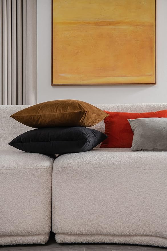 Euro Sham Covers 24x24 Black: Pack of 2 Cozy Soft Velvet Square Modern Luxury Decorative Throw Pillow Cases for Sofa Couch Living Room Bed Home Decor