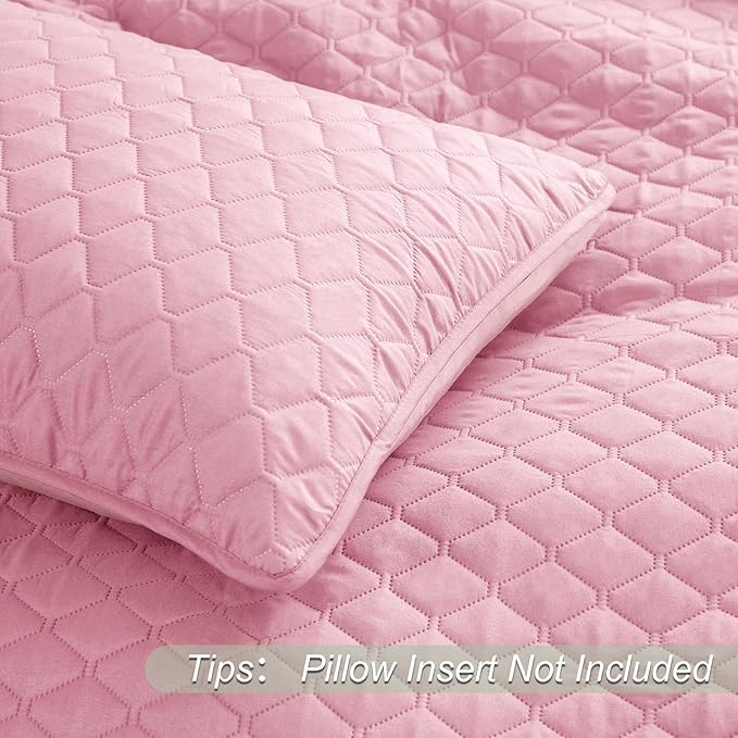Exclusivo Mezcla Reversible King Size Quilt Bedding Set with Pillow Shams, Lightweight Quilts King Size, Soft Bedspreads Bed Coverlets for All Seasons - (Bright Pink, 104"x96")