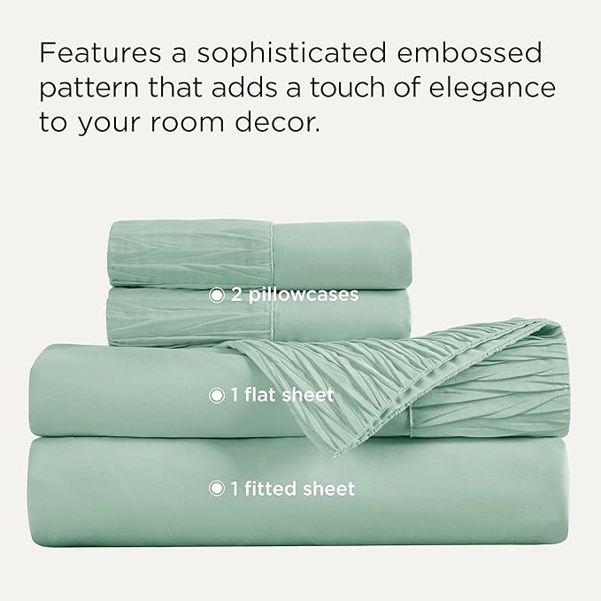 Bedsure Queen Sheet Set - 4 Pieces Soft Queen Size Sheets - Breathable & Cooling - Hotel Luxury - Easy Care Polyester Microfiber Bedding for Women, Men, Mint Green