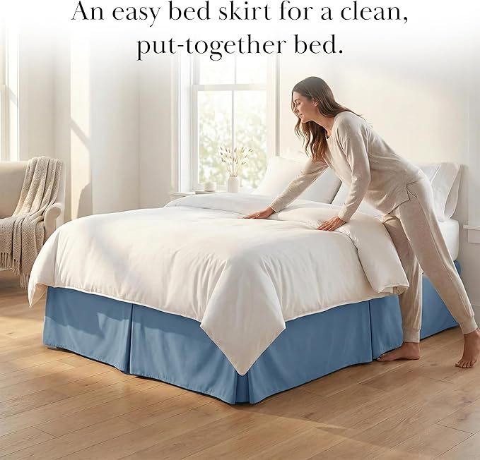 Southshore Fine Living, Inc. Hotel Quality Full Bed Skirt - 14" Drop, Elegant Pleated Design, Premium Dust Ruffle/Full Size Bed Skirt, Easy Care, Luxury Bed Skirt Full Size, Coronet Blue