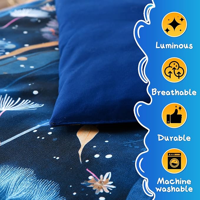 Glow in The Dark Kids Comforter Set, 5 Pieces Blue Dandelion Bedding Set Twin Size for Boys Girls Teen, 1 Comforter, 2 Pillowcases, 2 Pillow Shams, 1 Flat Sheet, 1 Fitted Sheet
