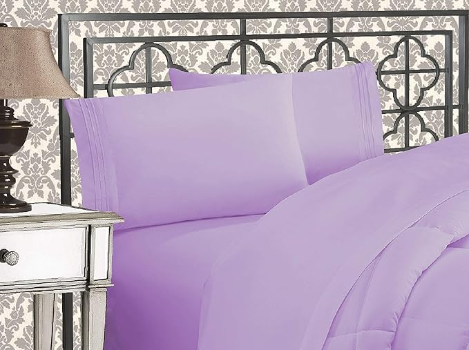Elegant Comfort 1500 Premier Wrinkle & Fade Resistant Hotel Quality Ultra Soft Luxurious 4-Piece Bed Sheet Set with Deep Pockets, California King Lilac