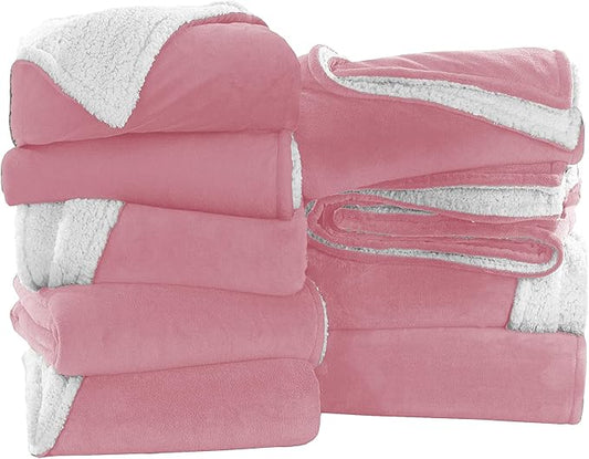 MOONLIGHT20015 Baby Pink Sherpa Blankets Queen Size for Bed - Wholesale Bulk Pack of 9 Sherpa Blankets - Soft Fluffy Throw Blanket for Hotels, Guest Bedroom, 90x90 Inches