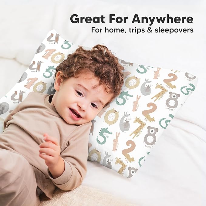 KeaBabies Toddler Pillowcase 13"x18" - Organic Cotton Toddler Pillowcase for Kids, Boys, Girls, Soft & Durable Cotton Cover for Miniature Sleepy Pillows,Cute Colors,Pillow Sold Separately(Wild Count)