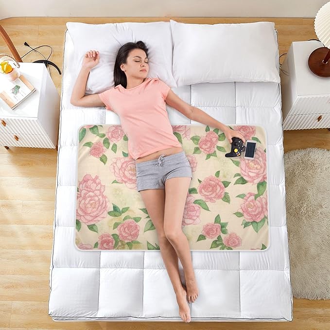 Waterproof Bed Pad Reusable Changing Pad Toddler Mattress Protector Large Pee Pad Baby Diaper Pad Soft Washable Liner Beige Pink Peony