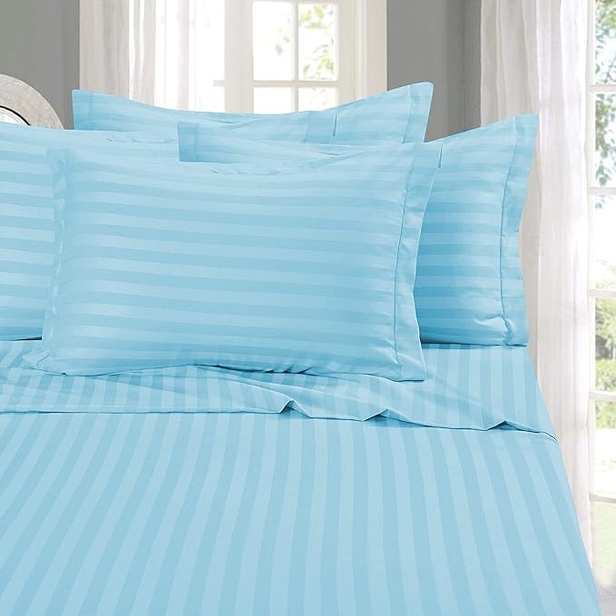 Elegant Comfort Softest and Coziest 4-Piece Sheet Set - 1500 Premium Hotel Quality Microfiber - Luxurious Wrinkle Resistant 4-Piece Damask Stripe Bed Sheet Set, Twin XL, Aqua Blue