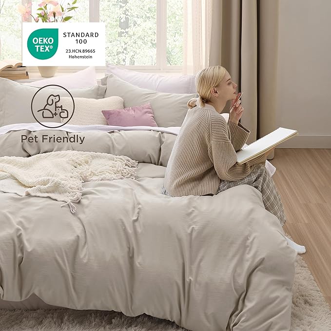 Bedsure Duvet Cover King Size - 3 Pieces Prewashed Cotton-Like Extra Soft Bedding Set, Includes 1 Duvet Cover 104x90 Inches with Zipper Closure & 2 Pillow Shams, Linen, Comforter Not Included