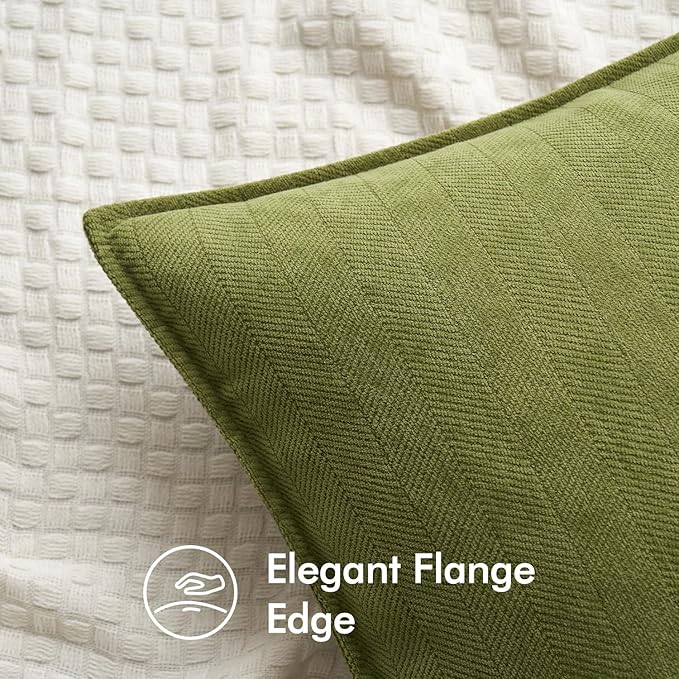 MIULEE Pack of 2 Moss Green Decorative Pillow Covers 18x18 Inch Soft Chenille Luxurious Couch Throw Pillows Farmhouse Cushion Covers with Elegant Design for Sofa Bedroom Living Room Spring Home Decor