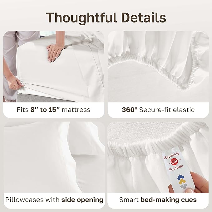 California Design Den Split King Sheet Set - 100% Cotton, Luxuriously Soft 600 Thread Count Sateen, King Size Sheets for Adjustable Bed - True Ivory