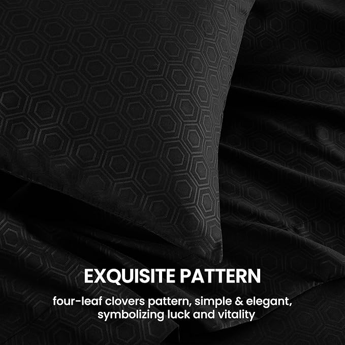 SLEEP ZONE Luxury Embossed Twin Bed Sheets Set for Kids, Black Honeycomb Pattern Sheet & Pillowcase Sets 3 Piece - Super Soft, Wrinkle Free, Fade Resistant, Deep Pocket 16" (Black, Twin)