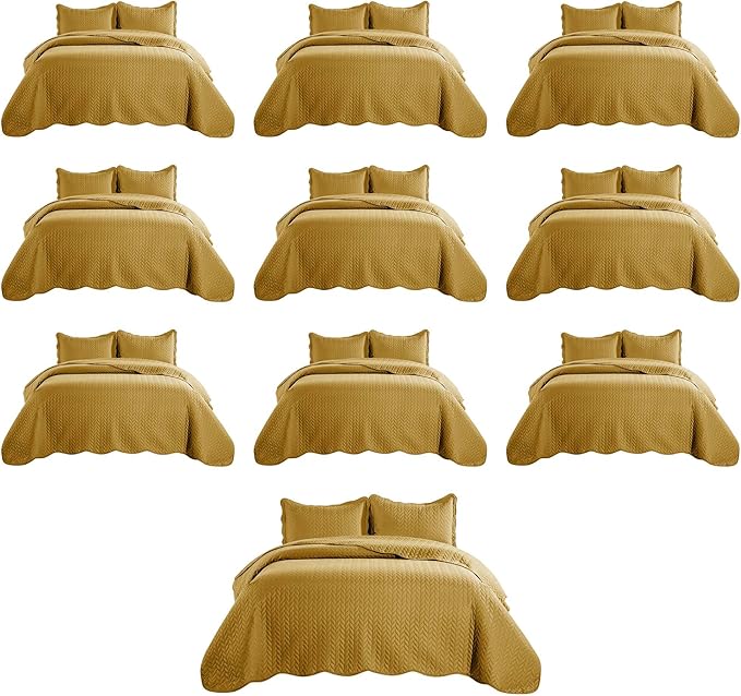 IR Imperial Rooms Queen Quilt Bedding Set (90" x 96") - Bulk Pack of 10 Wholesale for Hotels, Guest Bedroom & Airbnbs - Lightweight Microfiber Reversible Embossed Quilts Bedspreads (Ochre)