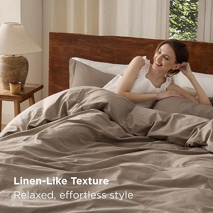 Bedsure 100% Washed Cotton Duvet Cover Oversized Queen - Light Brown Minimalist Cotton Duvet Cover for All Seasons - GentleSoft™ Plain Simple Bedding, 3 Pieces (Light Brown, Oversized Queen, 98"x98")