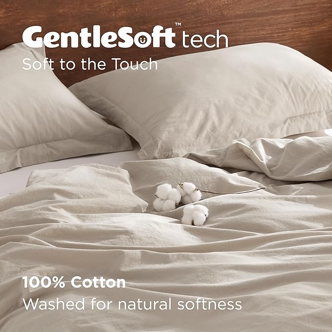Bedsure 100% Washed Cotton Duvet Cover King Size - Linen Color Minimalist Cotton Duvet Cover Linen Like for All Seasons - GentleSoft™ Plain Simple Bedding (King, 104"x90")