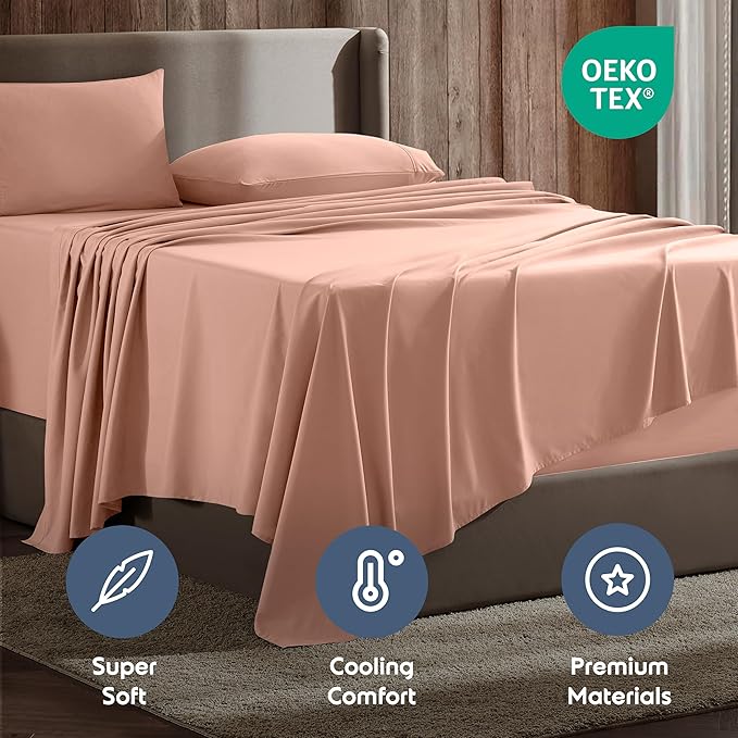 Nestl Full XL Sheet Set - Luxury 1800 Ultra-Soft Microfiber Full Extra Long Bed Sheets - Double Brushed - Deep Pockets - Easy Fit - 4 Piece Set - Bedding Sheets & Pillowcases (Full XL, Peach)