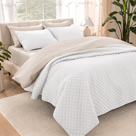 Bare Home Coverlet Set - Twin/Twin Extra Long - Lightweight Bed Decor - Comforter Alternative - All-Season Quilted Bedspread (Twin/Twin XL, White)