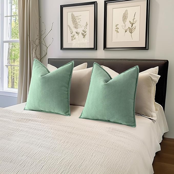 MIULEE Pack of 2 Greyish Green Decorative Pillow Covers 20x20 Inch Soft Chenille Luxurious Couch Throw Pillows Farmhouse Cushion Covers with Elegant Design for Sofa Bedroom Living Room Home Decor