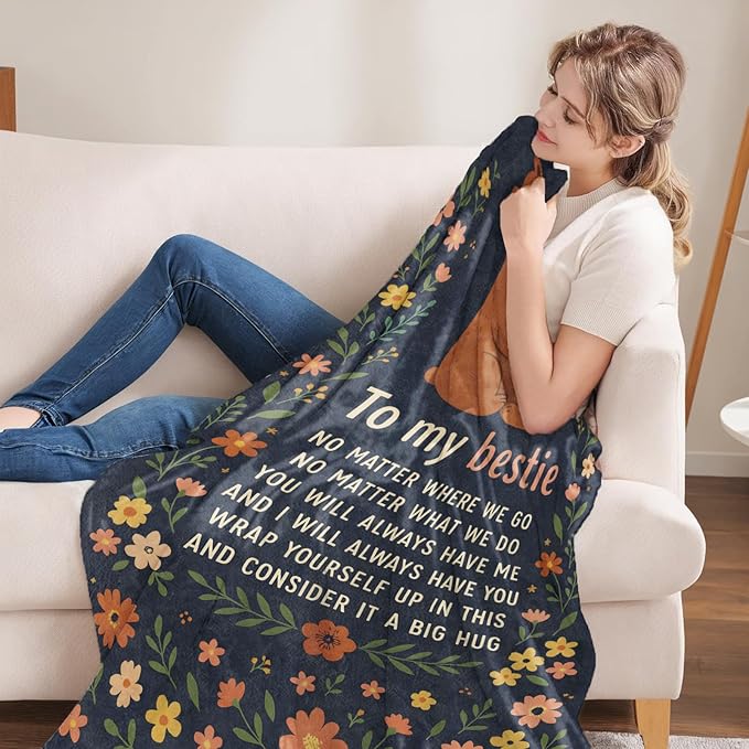 Friendship Gifts, Best Friend Birthday Bear Theme Flannel Blanket for Women, Wife, to My Bestie Throw Blankets for Friends, Sisters, Kids, Travel Camping Sofa Living Room Decor 40x50 in