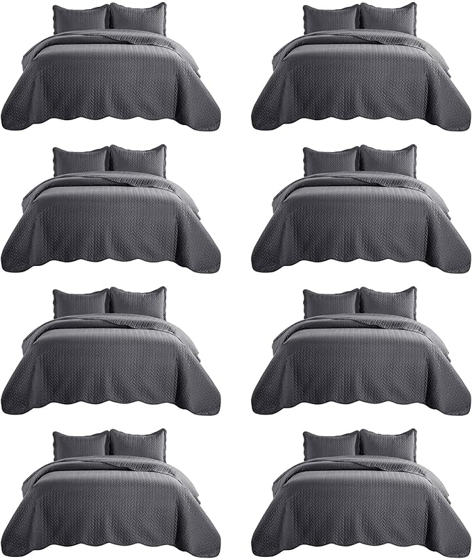 IR Imperial Rooms 8 Pack Quilt King Size Bedding (106" x 96") - Bulk Wholesale for Hotels, Guest Bedroom & Airbnbs - Lightweight Microfiber Reversible Embossed Quilts Bedspread (Charcoal)