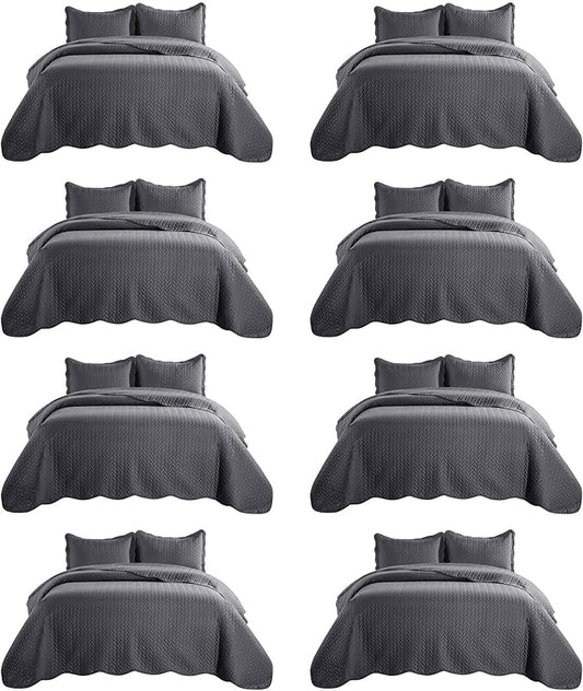 IR Imperial Rooms 8 Pack Quilt King Size Bedding (106" x 96") - Bulk Wholesale for Hotels, Guest Bedroom & Airbnbs - Lightweight Microfiber Reversible Embossed Quilts Bedspread (Charcoal)