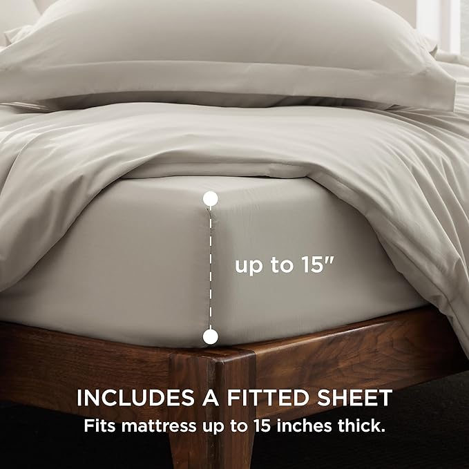 Bedsure Duvet Cover Full Size with Fitted Sheet - 4 Pieces Prewashed Polyester Extra Soft Bedding Set, Includes 1 Duvet Cover 80x90 Inches with Zipper Closure, 2 Pillow Shams, 1 Fitted Sheet, Linen