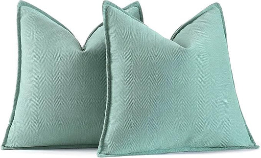 MIULEE Pack of 2 Aqua Green Decorative Pillow Covers 18x18 Inch Soft Chenille Luxurious Couch Throw Pillows Farmhouse Cushion Covers with Elegant Design for Sofa Bedroom Living Room Spring Home Decor