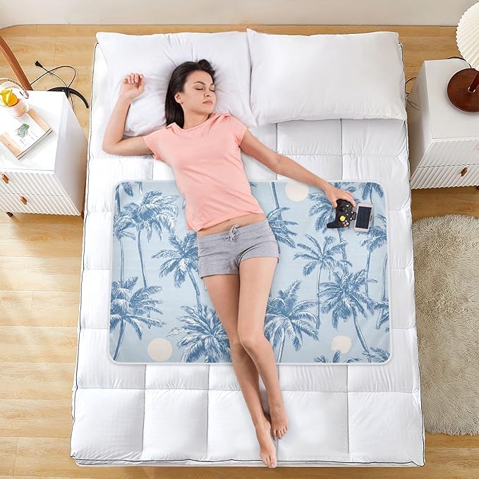 Waterproof Bed Pad Reusable Changing Pad Toddler Mattress Protector Large Pee Pad Baby Diaper Pad Soft Washable Liner Light Blue Palm Trees and Sun