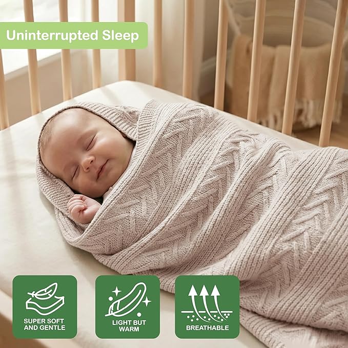 Organic Cotton Knit Baby Blanket 31.5 X 43.3 Inches Soft and Breathable Baby Blanket for Boys and Girls Perfect Swaddle Blanket and Baby Blankets Neutral for Infants Toddlers All Seasons