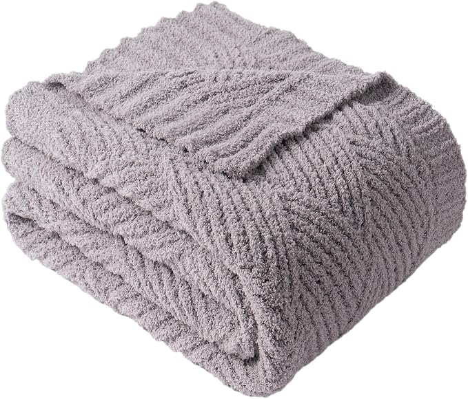 Battilo Grey Diamond Knit Throw Blanket for Couch and Bed, Soft Textured Chenille Blanket, Cozy Lightweight Decorative Blanket for Sofa, 50"x60"