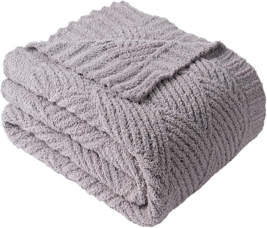 Battilo Grey Diamond Knit Throw Blanket for Couch and Bed, Soft Textured Chenille Blanket, Cozy Lightweight Decorative Blanket for Sofa, 50"x60"