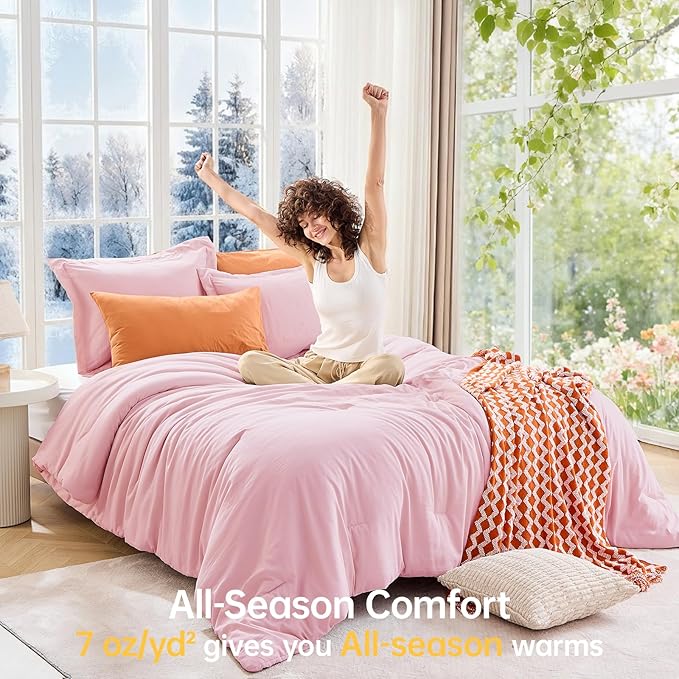 MUXHOMO Pink Twin/Twin XL Comforter Set, All Season Ultra Soft Down Alternative Bedding - 2 Piece Lightweight Bed Set Includes 1 Comforter (68"x88") and 1 Pillow Shams (20"x26")