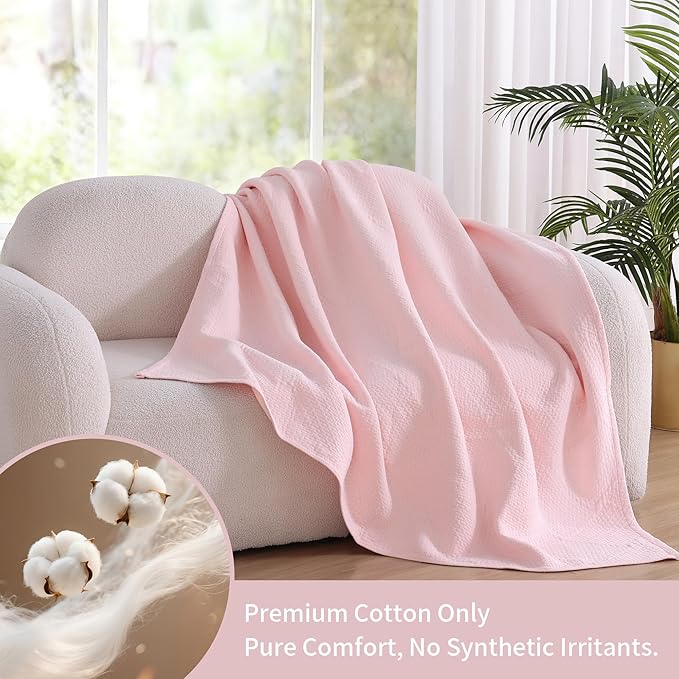 Premium 100% Cotton Blanket – All-Season Soft Breathable Bed Blanket for Twin Size – Lightweight Stylish Textured Throw for Bed– Giftable Cozy Bedding