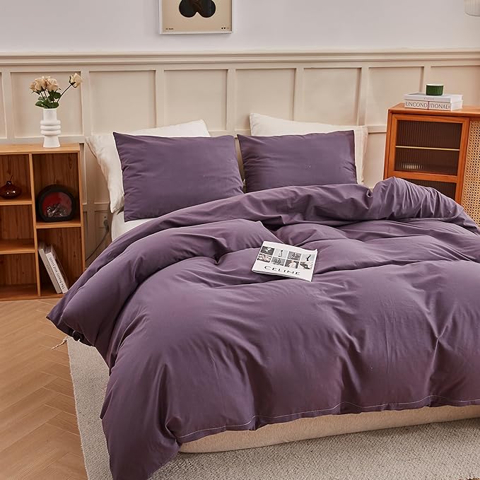 ECOCOTT Purple Duvet Cover Super King Size - 100% Washed Cotton Durable Soft Comfy Duvet Cover Set, 3 Pieces Duvet Cover with Zipper Closure (108''x98'')