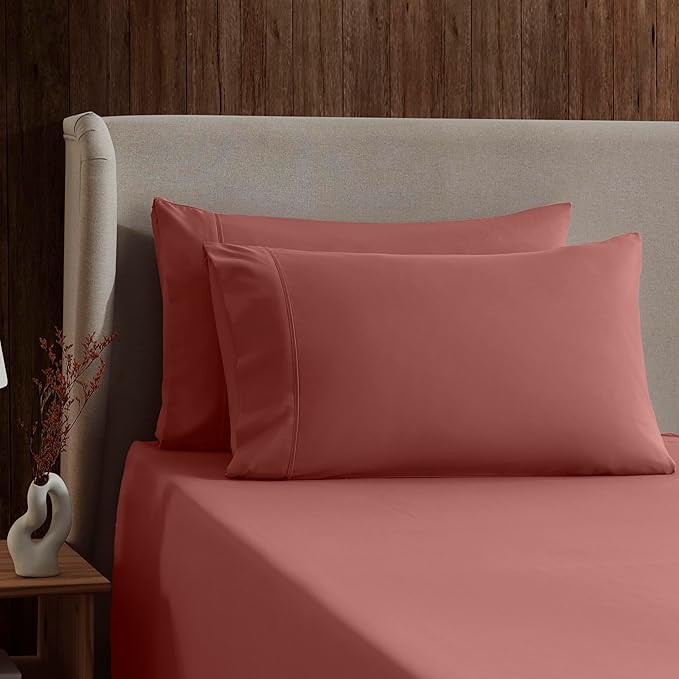 Nestl California King Sheet Set - 1800 Ultra-Soft Microfiber Cal King Bed Sheets - Double Brushed - Deep Pockets - Easy Fit - 4 Piece Set - Bed Sheets (California King, Pink Clay)