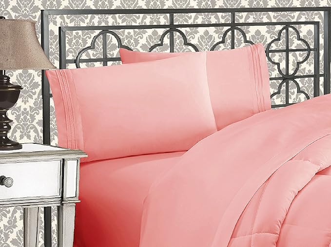 Elegant Comfort Wrinkle & Fade Resistant 1500 Premium Hotel Quality Microfiber Ultra Soft Luxurious 4-Piece Bed Sheet Set with Deep Pockets, Full, Dusty Rose