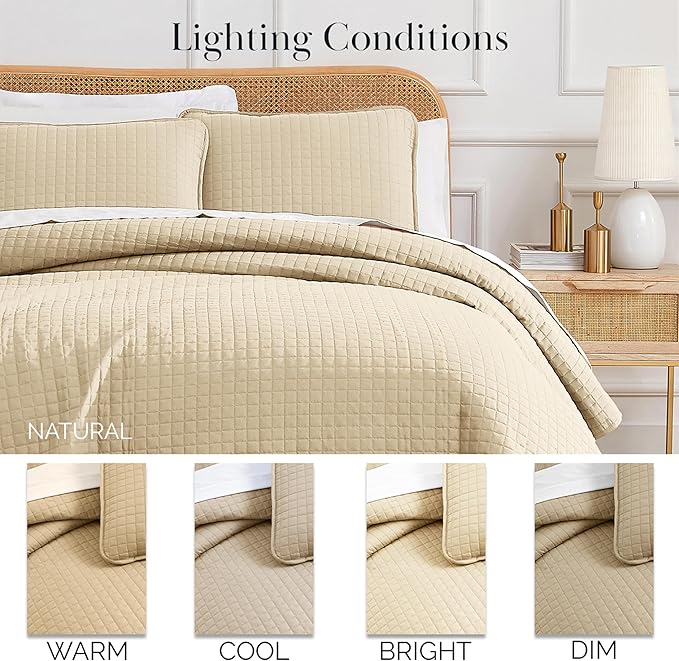 Southshore Fine Living, Inc. Quilts, Full/Queen Size Quilt Bedding Set, Easy Care Stain & Pet Hair Resistant Bedding, Coverlet Queen Size/Full Size Beige Bedspread with 2 Pillow Shams, Soft Sand