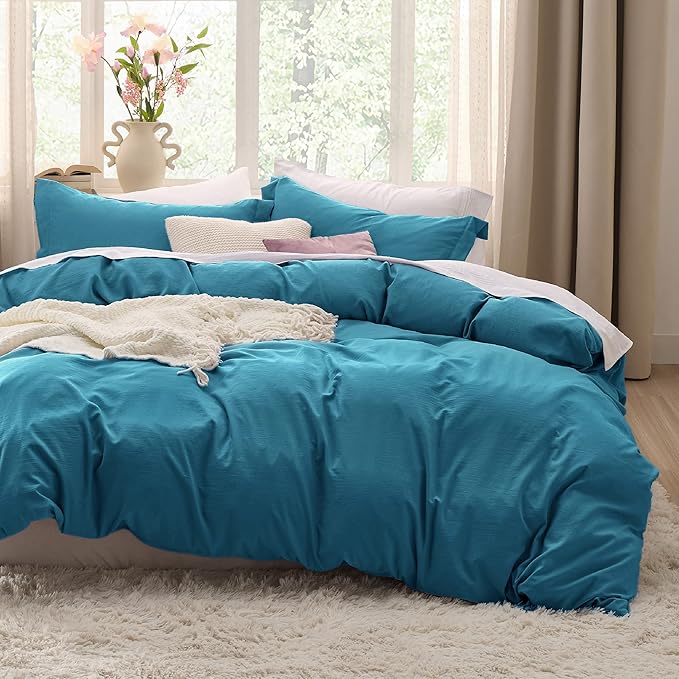 Bedsure Teal Duvet Cover King Size - 3 Pieces Prewashed Cotton-Like Polyester Extra Soft Bedding Set, Includes 1 Duvet Cover 104x90 Inches with Zipper Closure & 2 Pillow Shams, Comforter Not Included